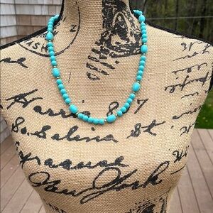 Turquoise blue & gold beaded necklace